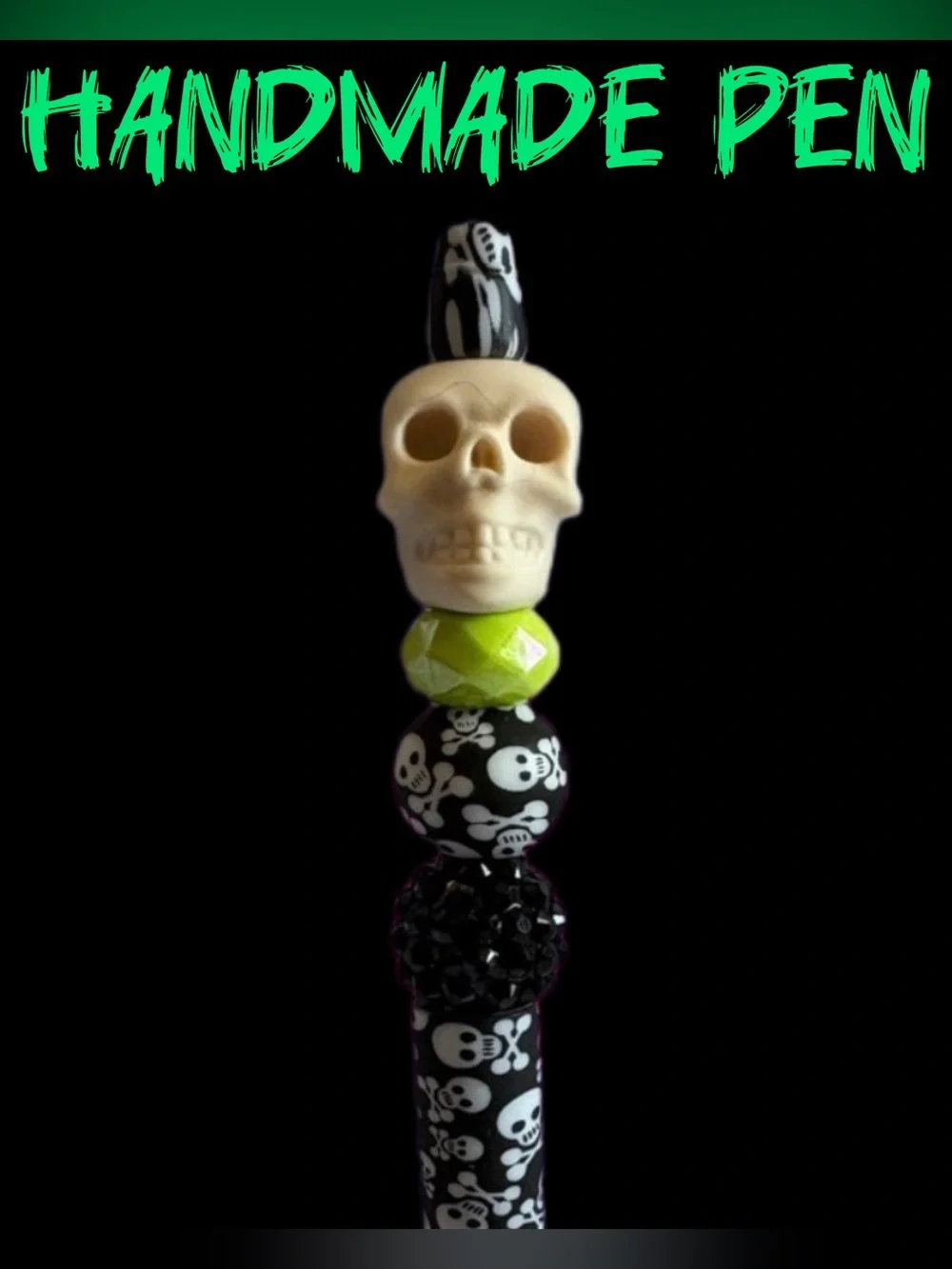 Skull and Crossbones Custom Beaded Ink Writing Pen